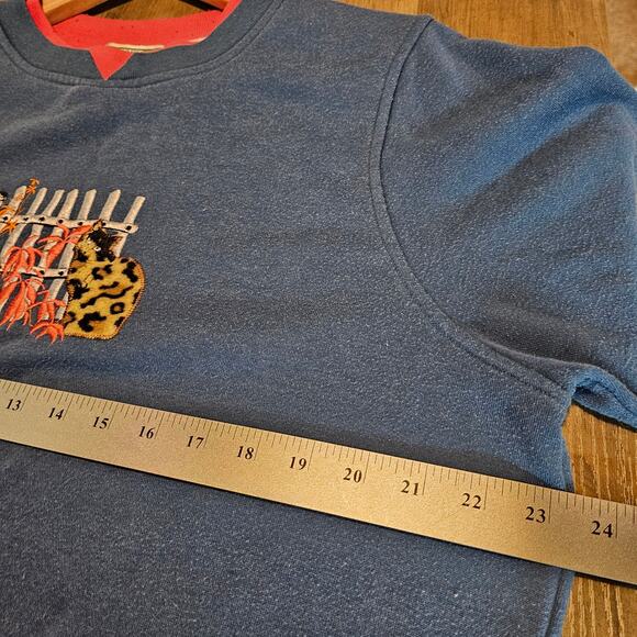 Vintage Cat Sweatshirt Women Large Petite Blue Cottage 90s Granny Retro Kitty - Picture 8 of 8